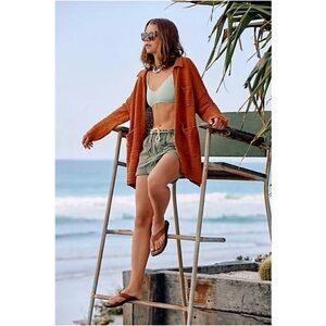 Free People Beach Day Dreaming Button-Up Cardigan - Burnt Orange - Extra Small